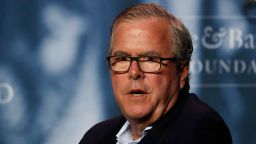 Former Florida Gov. Jeb Bush takes part in a discussion at a George and Barbara Bush Distinguished Lecture, Friday, Sept. 27, 2019, at the University of New England in Biddeford, Maine. (AP Photo/Robert F. Bukaty)