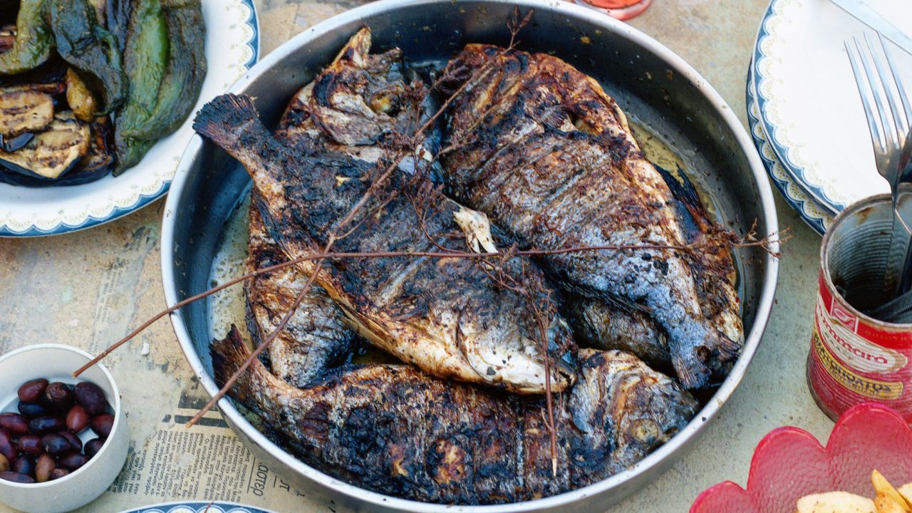 Sea bream roasted by Yiayia in Corfu.
