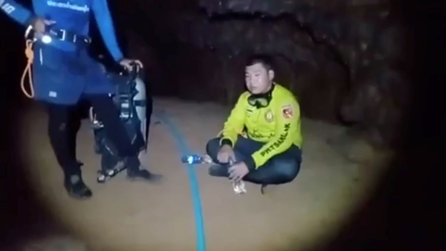 Rescue workers at Phra Sai Ngam cave during an operation to save a Thai monk trapped after the entrance was flooded in Noen Maprang, Thailand, on April 6.
