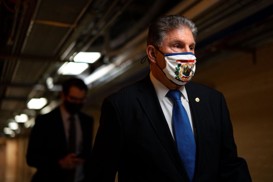 Sen. Joe Manchin (D-WV) walks on the senate side of the Capitol Building on Friday, March 5.