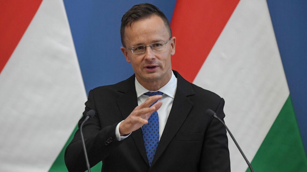 Hungary's Foreign and Trade Minister Peter Szijjarto speaks during a joint press conference in 2020.