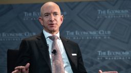 Jeff Bezos, founder and CEO of Amazon, speaks during the Economic Club of Washington's Milestone Celebration event in Washington, DC, on September 13, 2018.