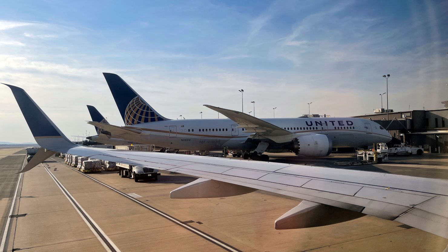 A United Airlines Boeing 787-8 Dreamliner seen at gate at Dulles Washington International airport (IAD) in Dulles, Virginia on March 12, 2021. (Photo by Daniel SLIM / AFP) (Photo by DANIEL SLIM/AFP via Getty Images)