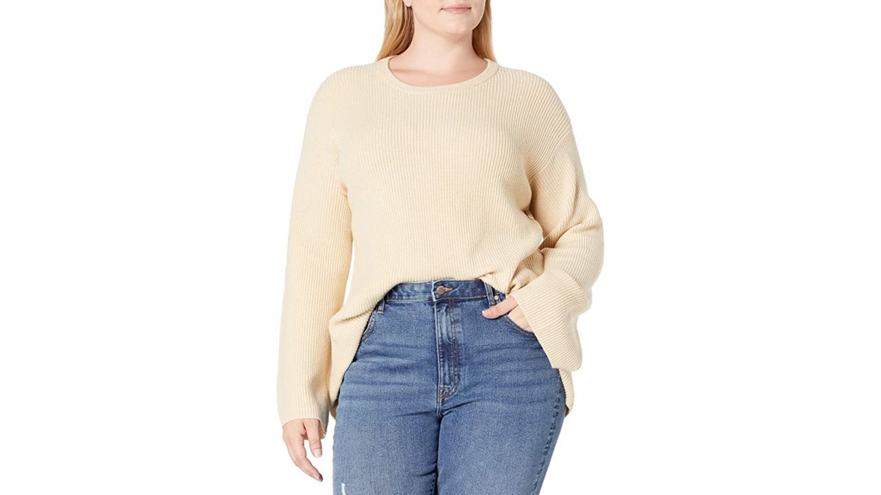 The Drop Alice Crewneck Back Slit Ribbed Pullover Sweater