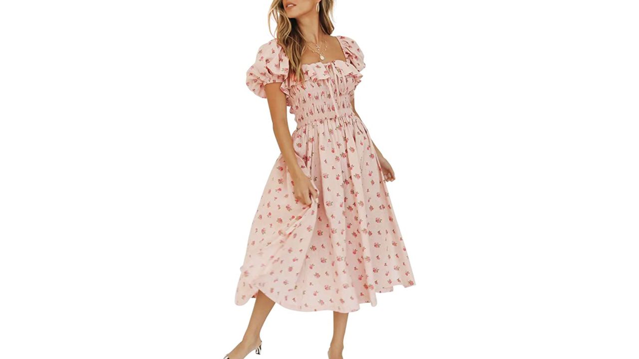 R.Vivimos Summer Floral Print Puff Sleeve Midi Dress