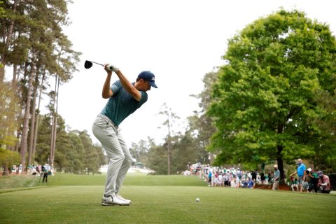 Spieth hits a tee shot on Thursday.