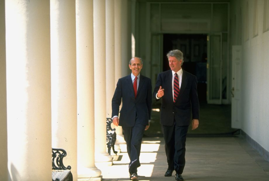 Breyer walks with President Bill Clinton at the White House in May 1994. Breyer was chosen by Clinton to replace retiring Justice Harry Blackmun.