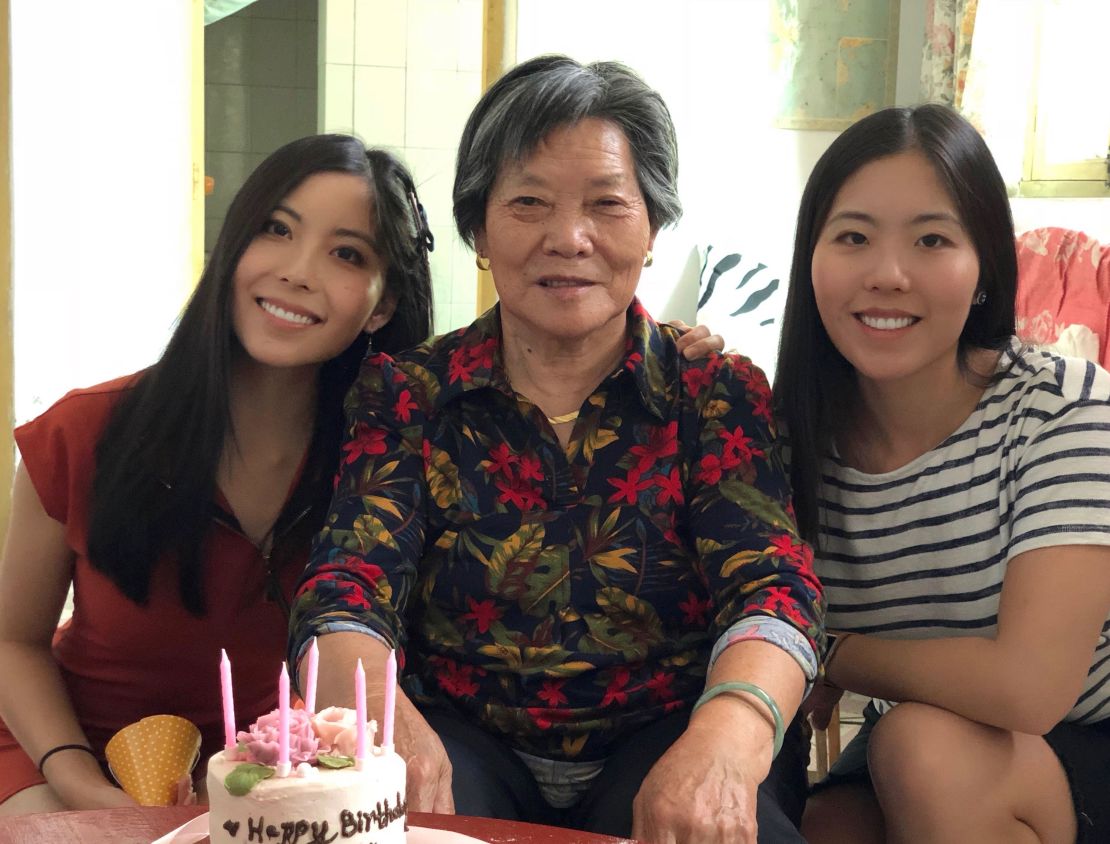 Selina Wang (left) pictured with her grandmother and her sister.