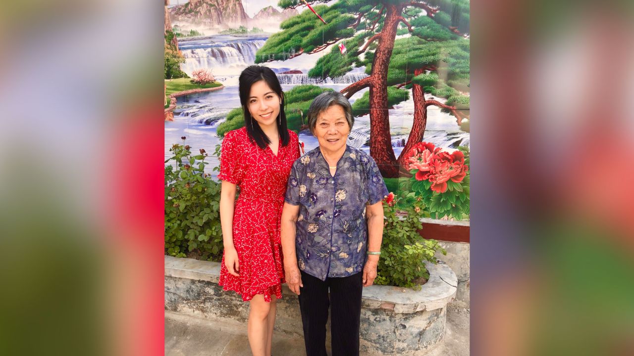 Selina Wang with her grandmother at her relatives' home village in Henan, China.