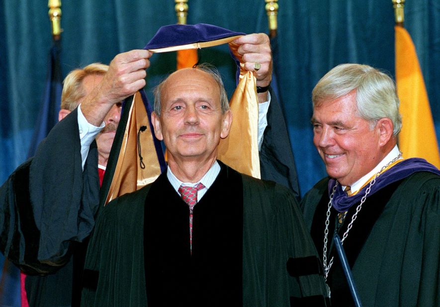 Breyer receives an honorary degree at the Suffolk University Law School in September 1999.