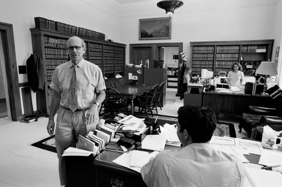 Breyer works in his office with his staff of clerks in June 2002.