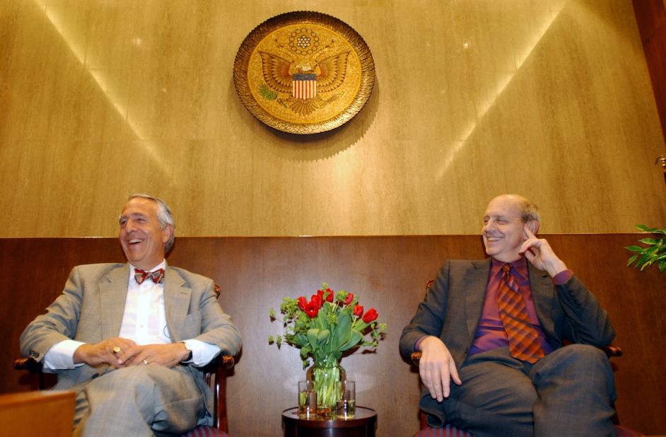 Breyer, right, is joined by his brother Charles, who is also a judge, at a federal courthouse in San Francisco in May 2003.