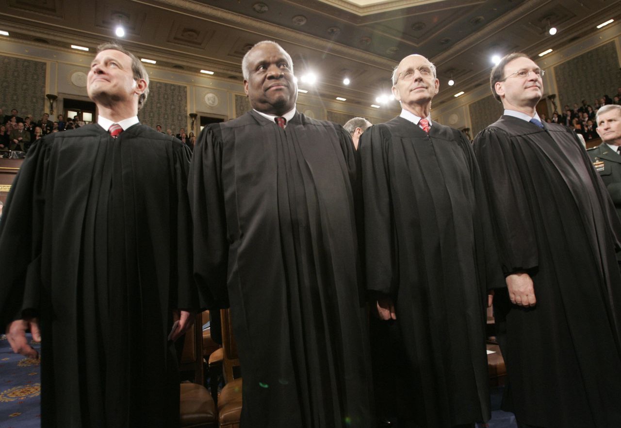 Breyer, second from right, attends a State of the Union address in January 2006. Joining Breyer, from left, are Chief Justice John Roberts, Justice Clarence Thomas and newly confirmed Justice Samuel Alito.