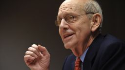 US Supreme Court Justice Stephen Breyer accepts an honorary doctorate from Belgium's Catholic University of Louvain (Leuven) by videoconference in Washington on March 6, 2009.