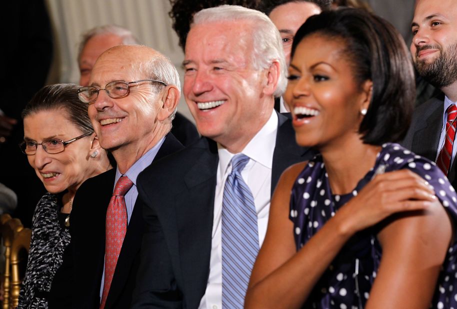 From left, Supreme Court Justice Ruth Bader Ginsburg, Breyer, Vice President Joe Biden and first lady Michelle Obama listen to President Barack Obama speak at a White House reception in May 2010. The reception, held for Jewish American Heritage Month, celebrated Jewish American heritage and its contributions to American culture.