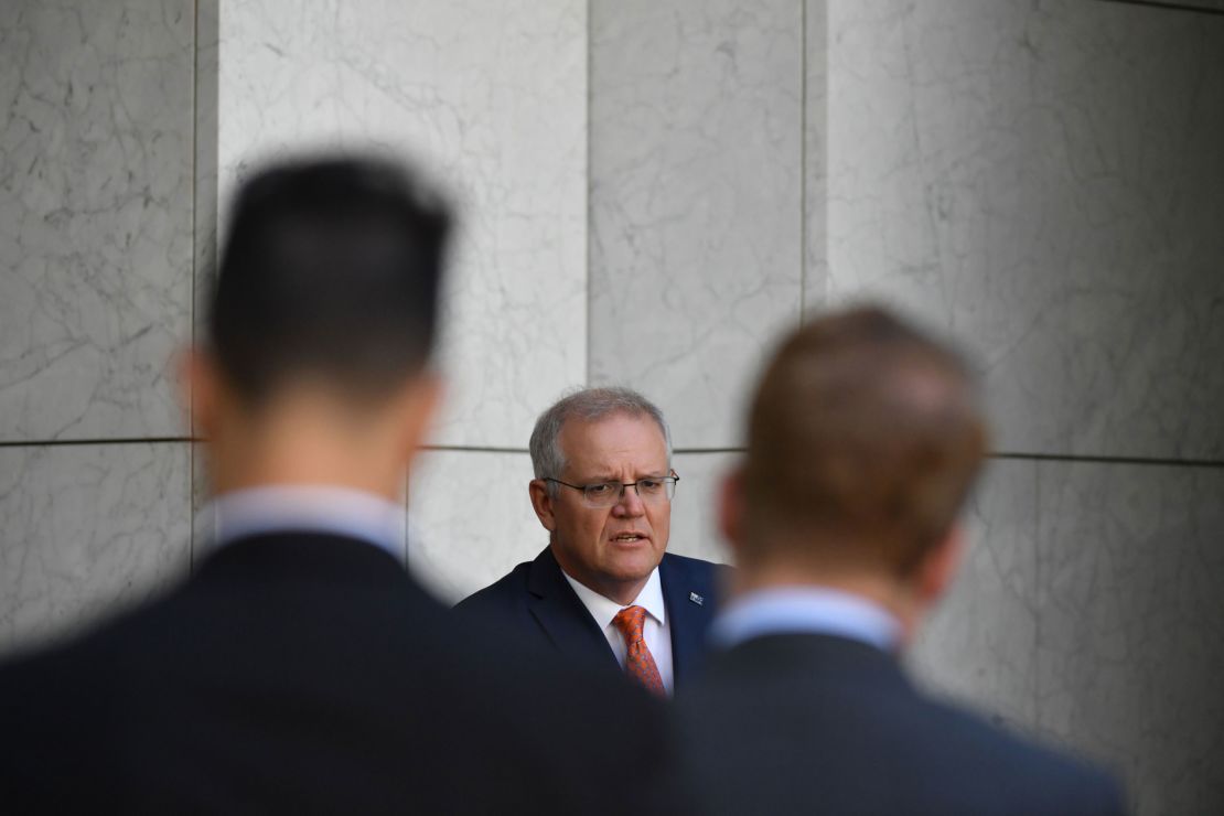 Australian Prime Minister Scott Morrison speaks during a press conference at Parliament House in Canberra, Australia on 8 April.