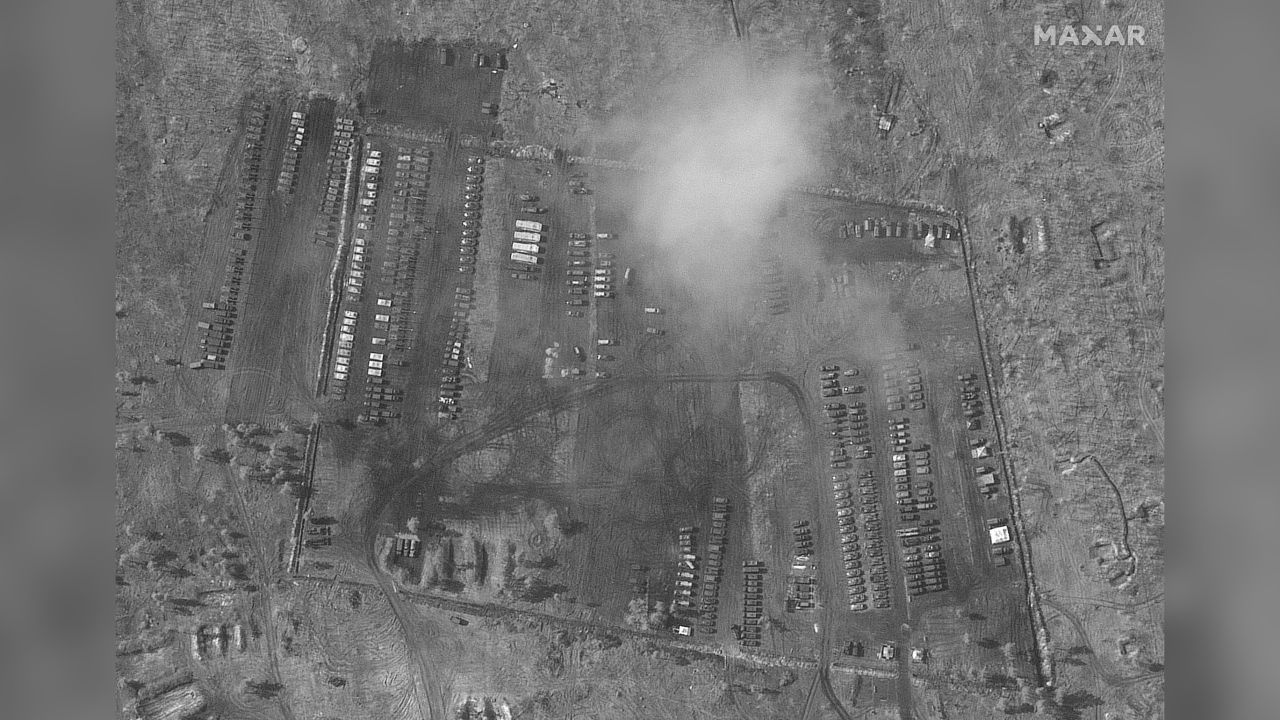 A buildup of vehicles at the  Pogonovo training area, seen in Maxar's satellite image.