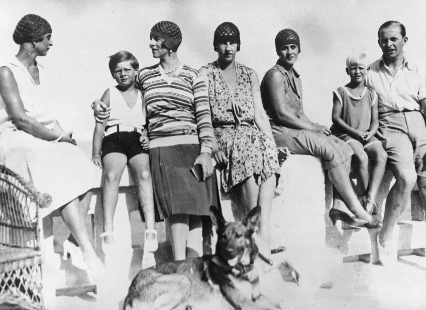 From left, Princess Fedora of Greece, King Michael and his mother, Princess Helene, Princess Irene of Greece, Princess Marguerite of Greece, Prince Philip and Prince Paul of Greece enjoy a vacation in Mamaia, Romania, in 1928.