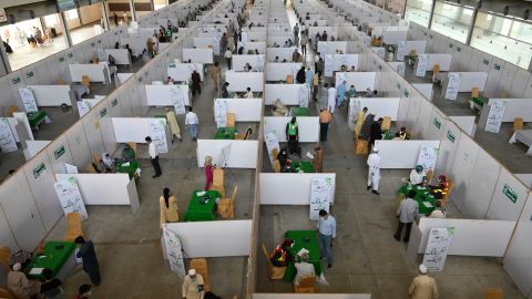 People receive the Sinopharm Covid-19 vaccine at a vaccination center in Lahore, Pakistan, on April 1.