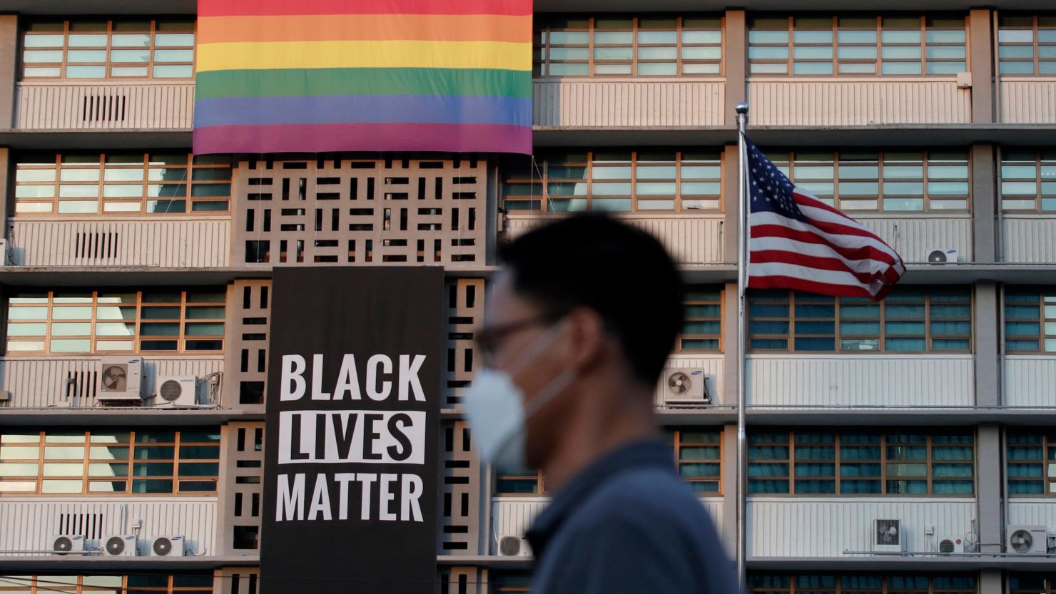 The US Embassy in Seoul, South Korea, removed a large banner for the Black Lives Matter movement and a rainbow flag that celebrates LGBTQ pride after a request from State Department leadership in June 2020.