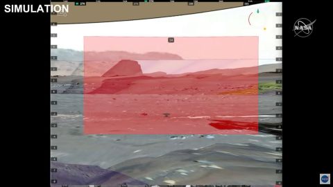 This graphic shows a simulation of Ingenuity's flight and the Perseverance rover's plan to capture video of the flight.