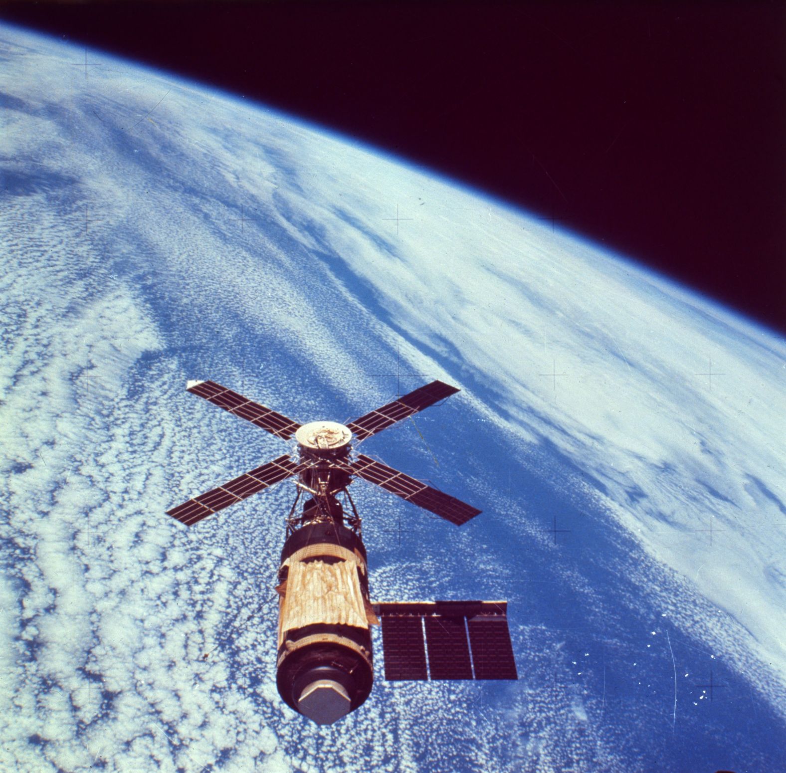 Skylab, the United States' first space station, orbited Earth from 1973 to 1979. The Soviet program had launched their first space station, Salyut, in 1971, and it stayed in space for 15 years.