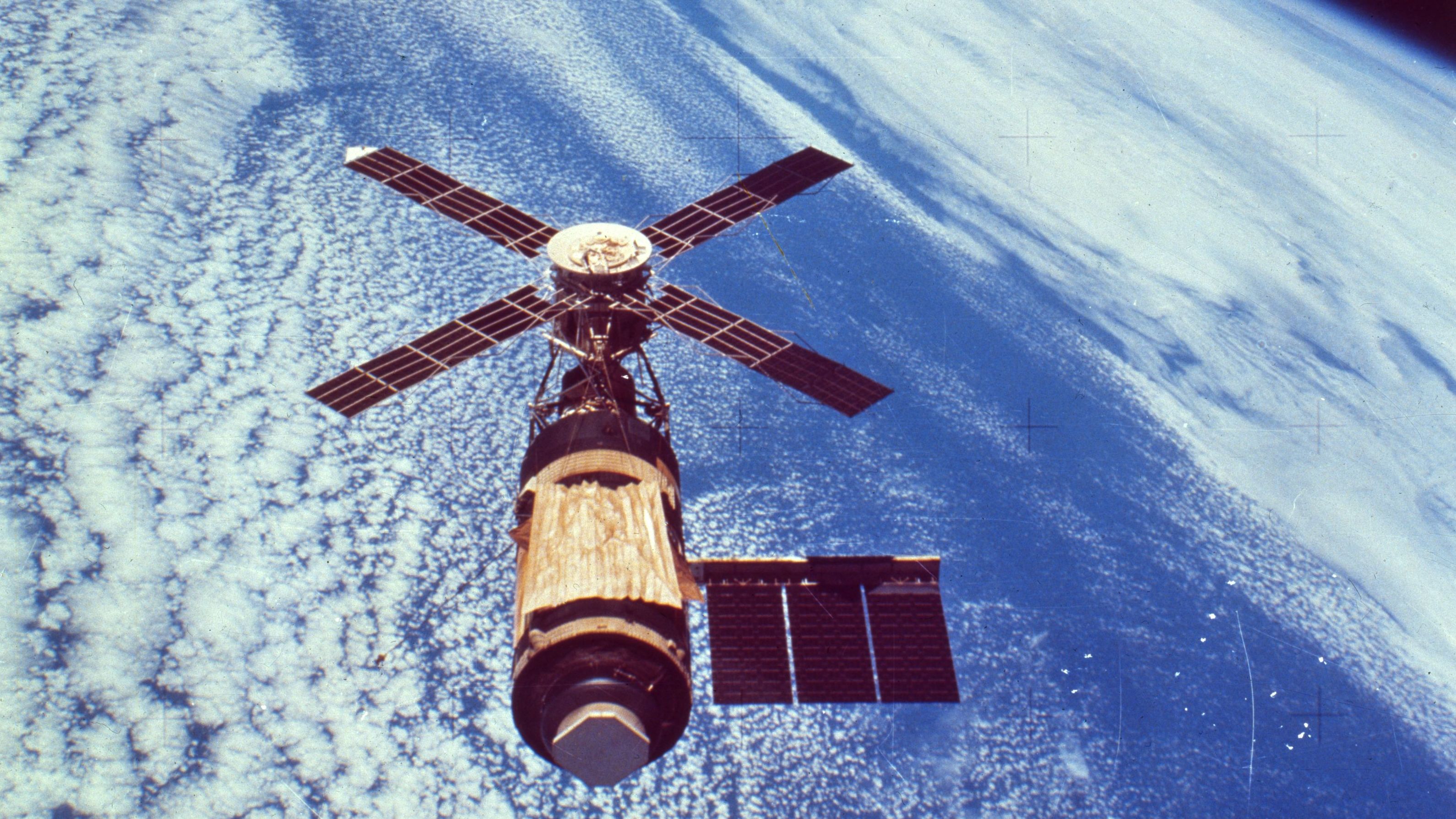 Skylab, the United States' first space station, orbited Earth from 1973 to 1979. The Soviet program had launched their first space station, Salyut, in 1971, and it stayed in space for 15 years.