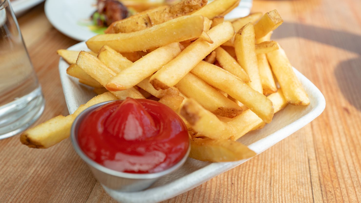 Plate of french fries and ketchup at Parada restaurant in Walnut Creek, California, March 4, 2021. 