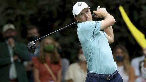 Jordan Spieth tees off on the seventh hole during the second round of the Masters.