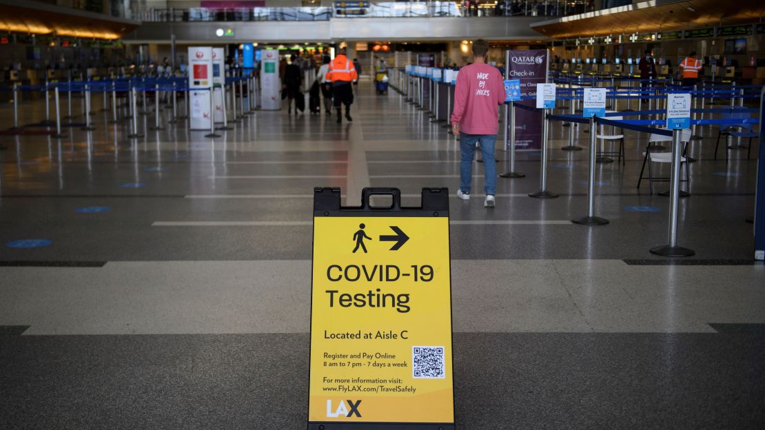 Covid-19 testing signage at Los Angeles International Airport (LAX) in January 2021.