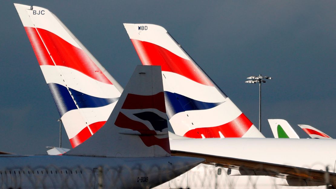 British Airways aircraft parked at Terminal 5 of London Heathrow Airport in February 2021.