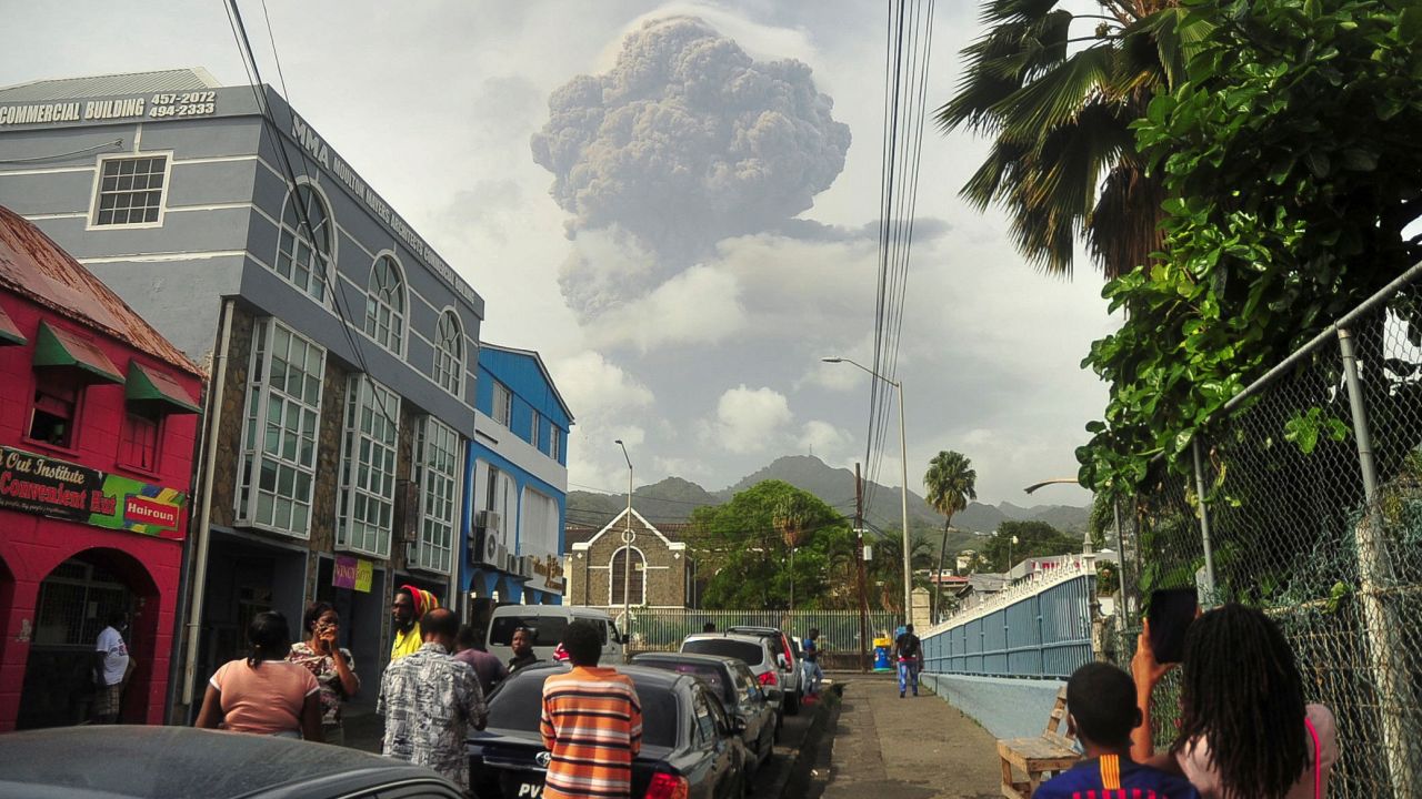 Ash and smoke billow as the La Soufrière volcano erupts on the eastern Caribbean island of St. Vincent on April 9.