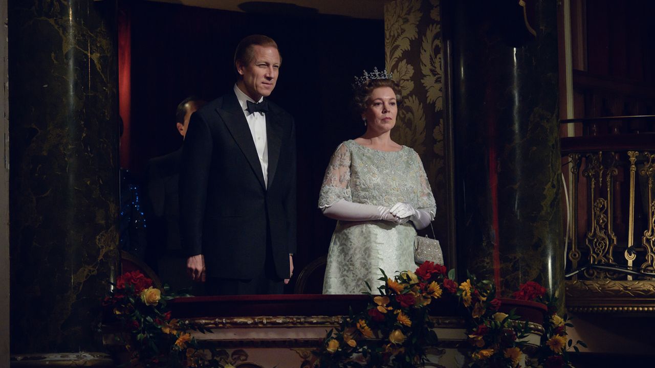 Tobias Menzies playing Prince Philip in an episode of 'The Crown' alongside Olivia Colman as Queen Elizabeth II.