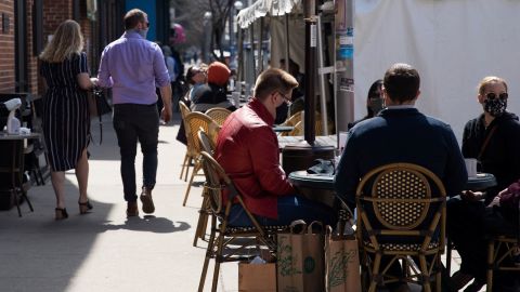 Outdoor dining at a restaurant in Ann Arbor, Michigan, on April 4, 2021