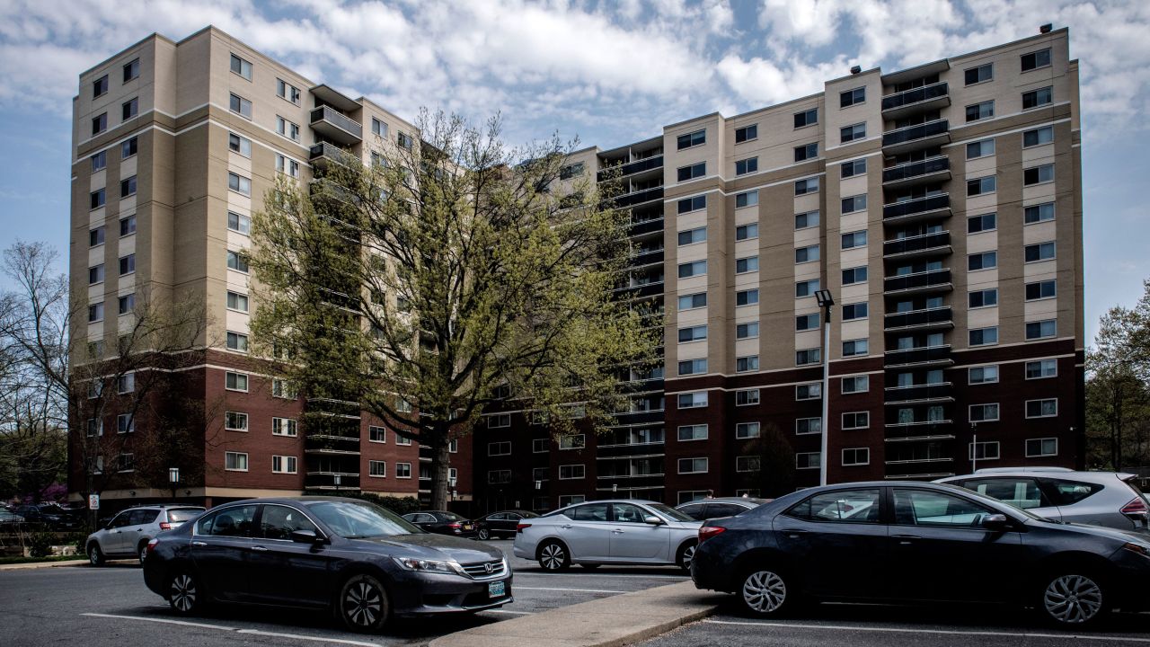 Pentagon police officer David Hall Dixon is accused of shooting three people at this apartment complex in Takoma Park, Maryland, on April 7, 2021. Two of the victims died.