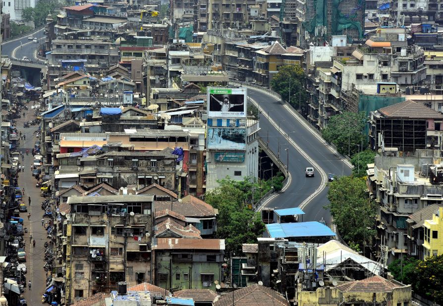 This aerial photo shows an area of Mumbai, India, on April 10. Because of rising Covid-19 cases, a weekend lockdown was imposed across the entire state of Maharashtra.