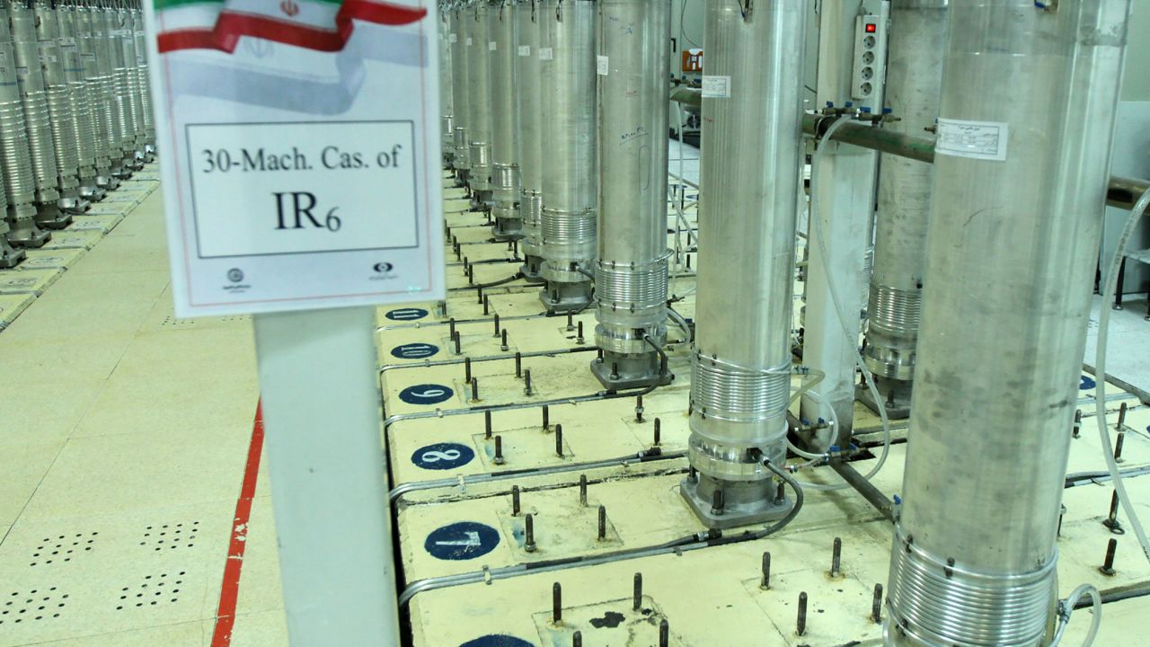 This file photo released Nov. 5, 2019, by the Atomic Energy Organization of Iran, shows centrifuge machines in the Natanz uranium enrichment facility in central Iran. The facility lost power Sunday, April 11, 2021, just hours after starting up new advanced centrifuges capable of enriching uranium faster, the latest incident to strike the site amid negotiations over the tattered atomic accord with world powers.