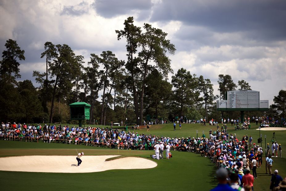 Matsuyama plays a shot from a bunker.