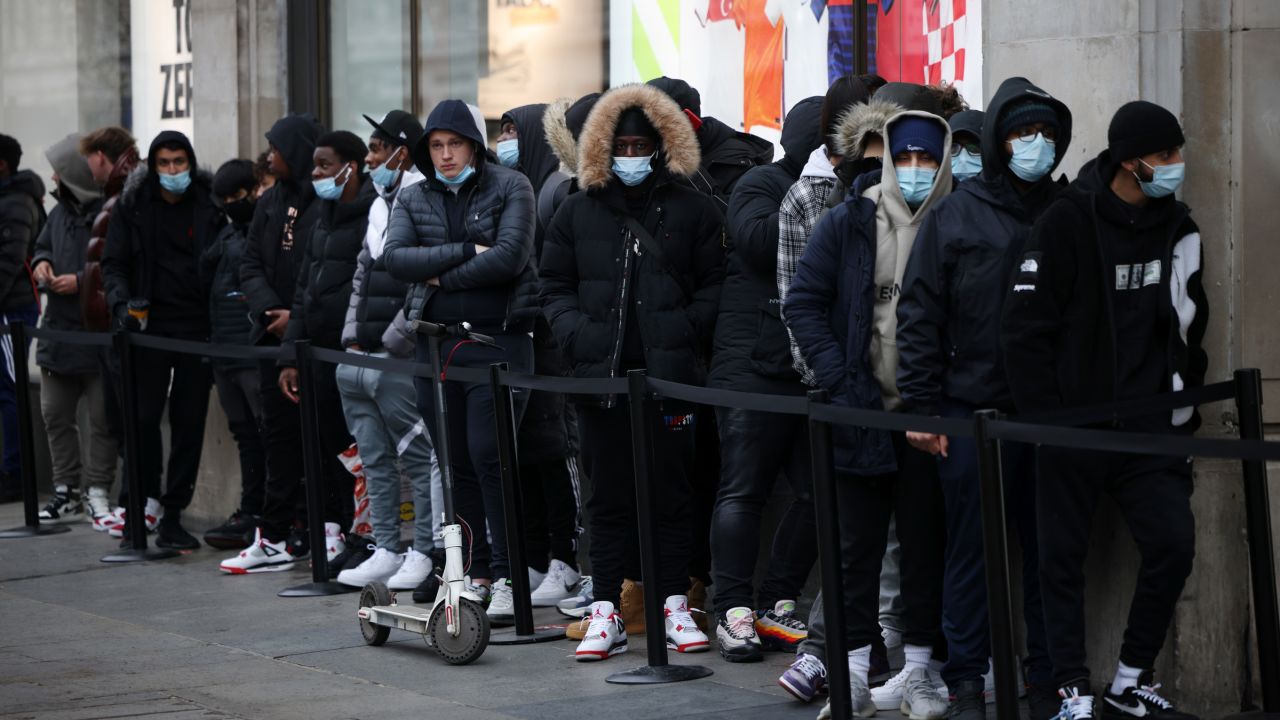 People lined up outside Nike Town on London's Oxford Street on Monday.