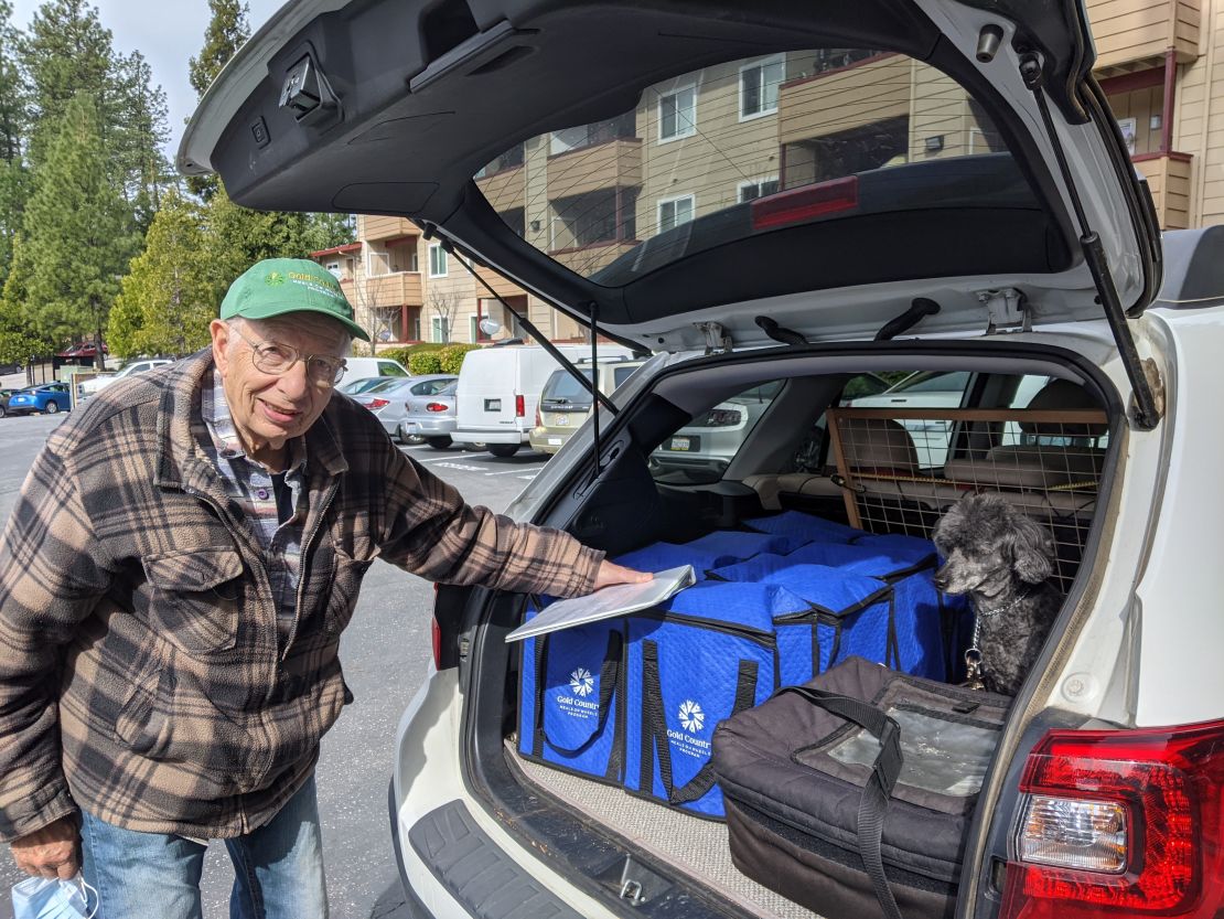 Everette Burkard prepares to deliver meals in Nevada County, California for the Meals on Wheels program.