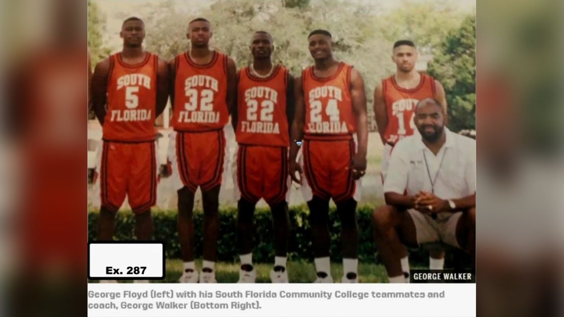 A photo of Floyd and his college basketball team entered into evidence 