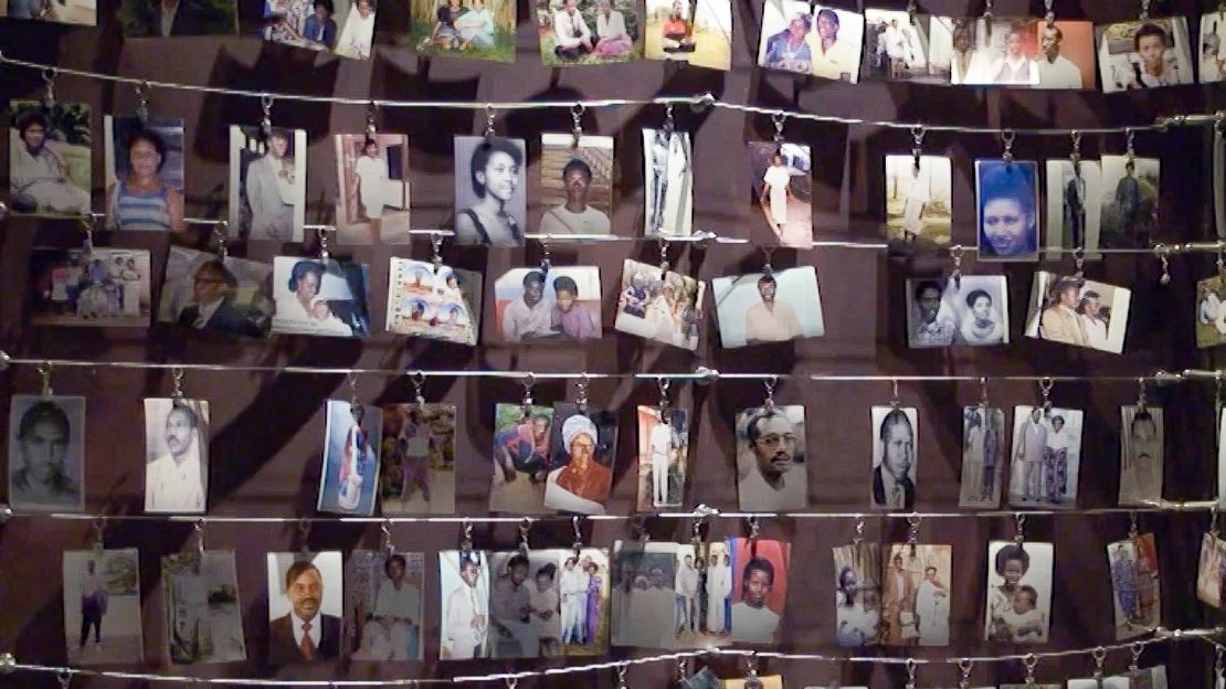 Photographs of victims on display in the Kigali Genocide Memorial. 