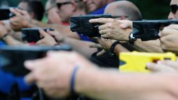 Law enforcement and park rangers train to get their certification as a Taser instructor during a two day course in the Great Smoky Mountains National Park on Gatlinburg, Tenn., Friday, Aug. 29, 2014. The training is held by Taser International. (AP Photo/The Mountain Press,Curt Habraken)