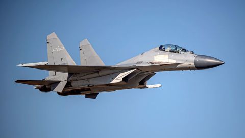 A Chinese J-16 fighter jet is seen in this undated image supplied by Taiwan's Defense Ministry.
