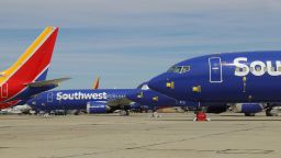 Southwest Airlines Boeing 737 MAX airliners sit at the Southern Logistics Airport on March 31, 2020, in Victorville, CA. Southwest Airlines had to temporarily store all of its 737 MAX fleet due to the worldwide grounding order as a result of a faulty automated flight control system which is suspected to have contributed to the types crashes in Ethiopia and Indonesia that killed 346 people. (Photo by Barry Ambrose/Icon Sportswire/AP Images)
