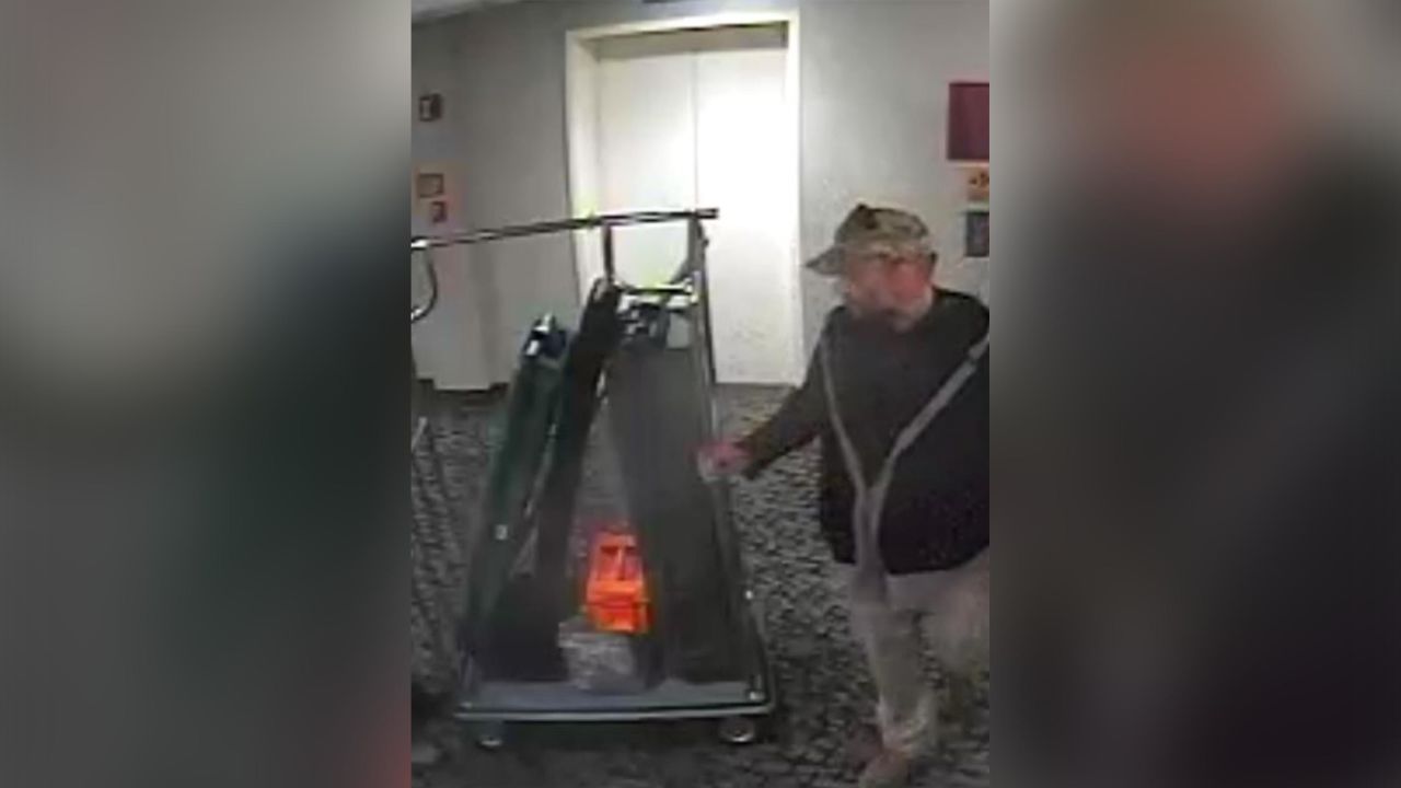 Surveillance footage shows Kenneth Harrelson in the hallway of the Comfort Inn in Arlington, Virginia, on January 7, 2021.