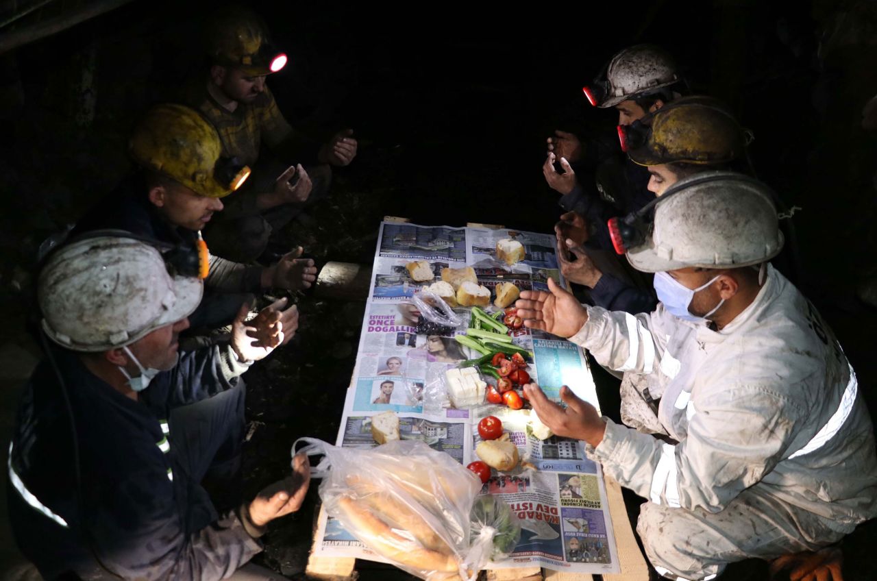 Coal-mine workers pray at a pre-dawn meal in Zonguldak, Turkey.