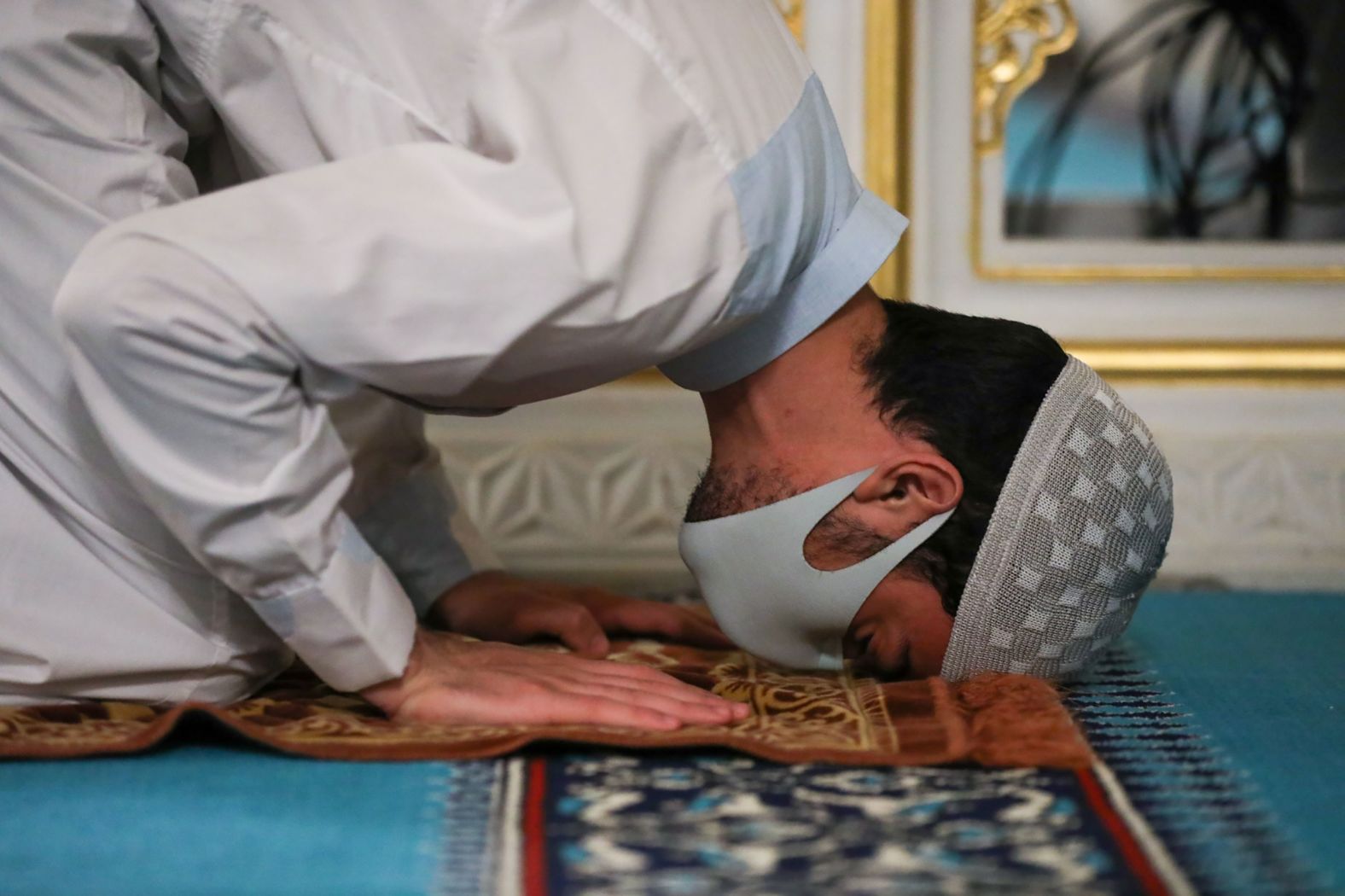 A man prays at the Diyanet Center of America in Washington, DC.