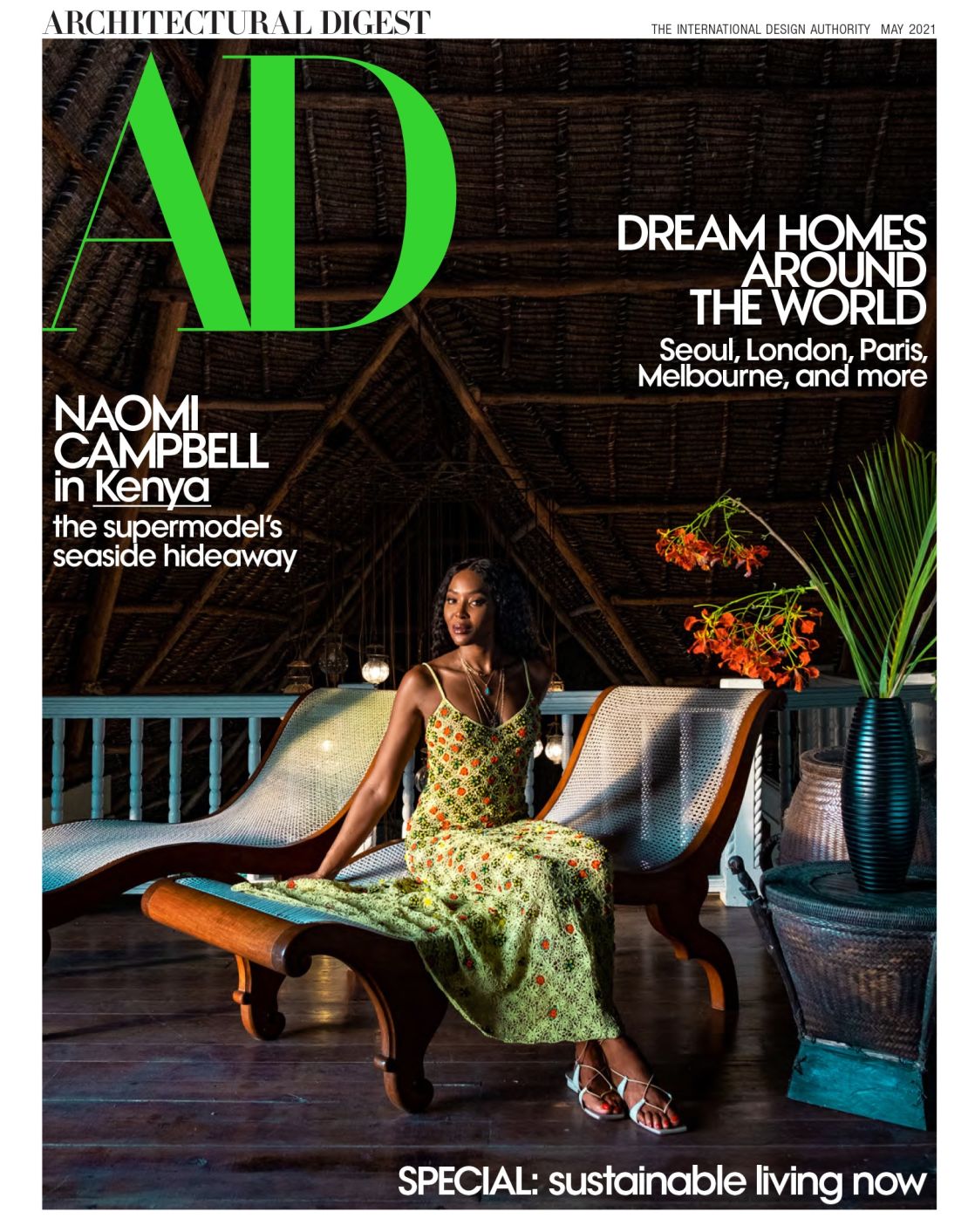 The May issue of Architectural Digest featuring Naomi Campbell.