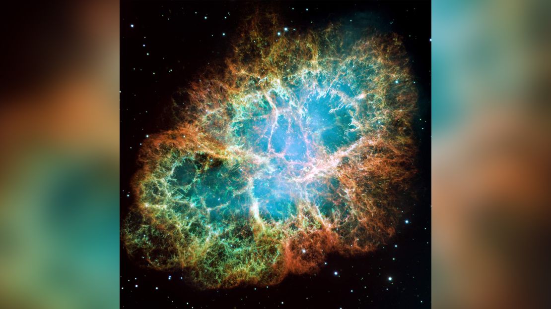 This mosaic image of the striking Crab Nebula was captured by NASA's Hubble Space Telescope.